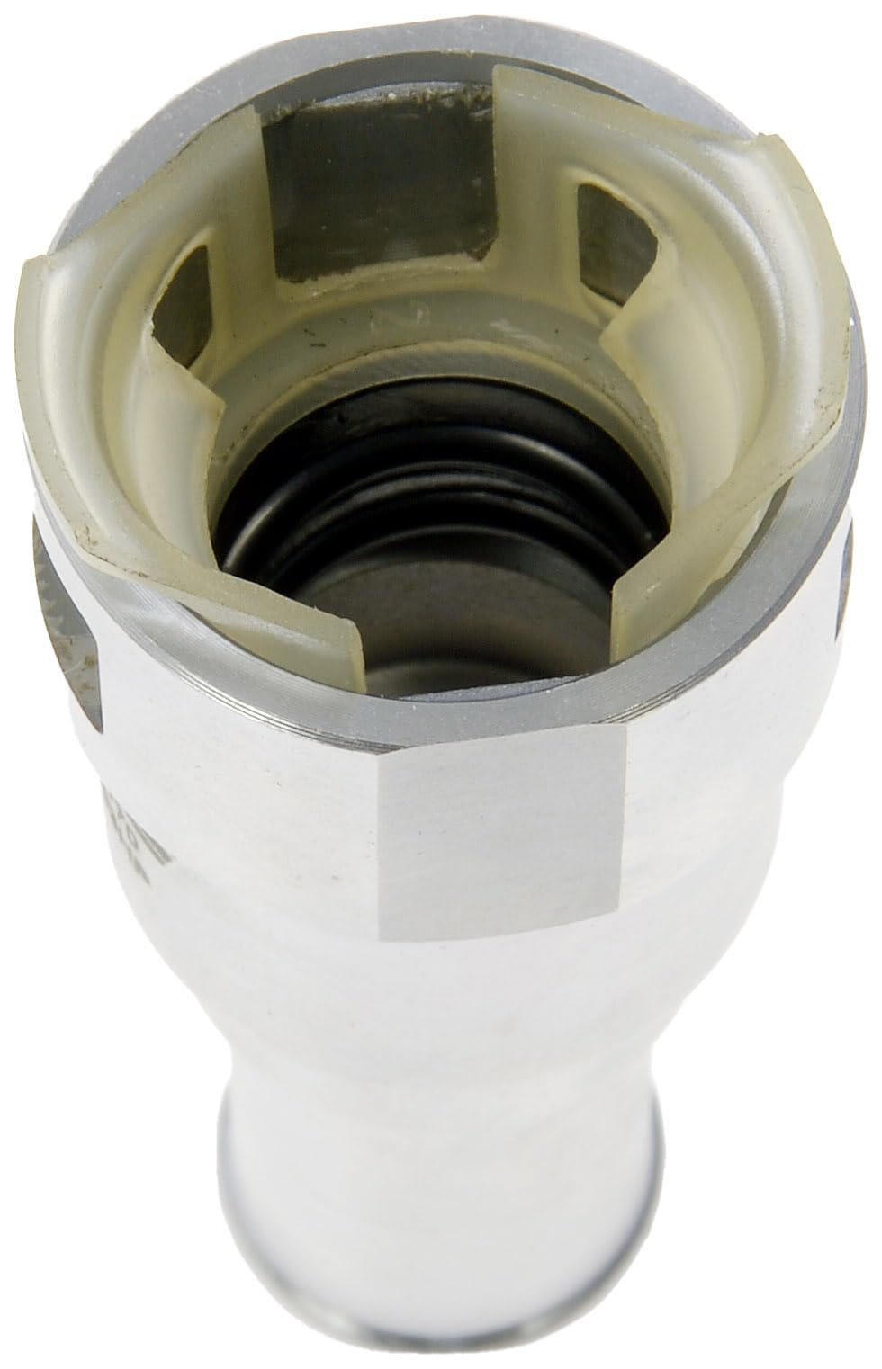 Dorman connector held in hand for size comparison showing correct 5/8 x 5/8 fitment