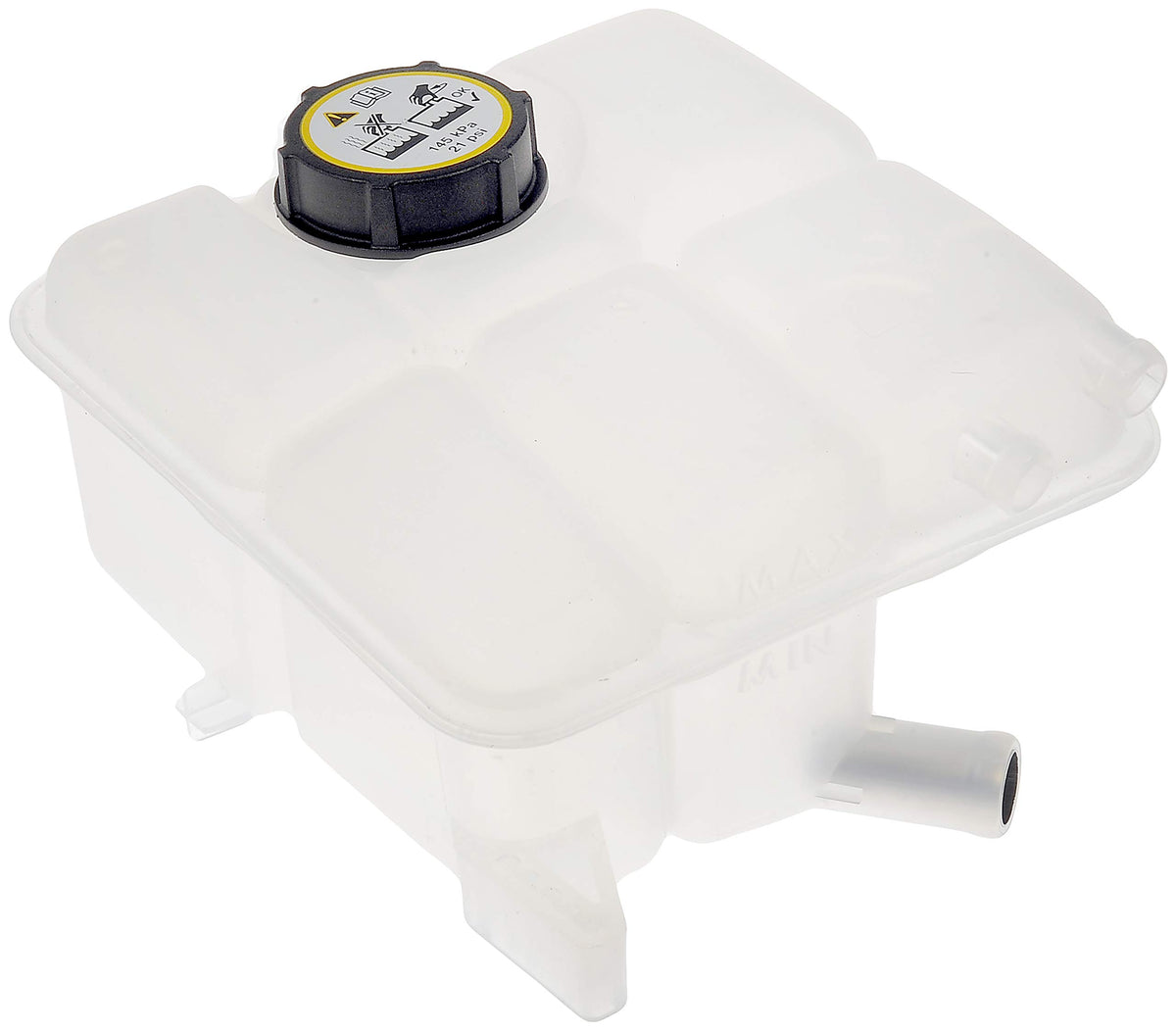 Dorman front view of coolant reservoir showing exact fit benefits