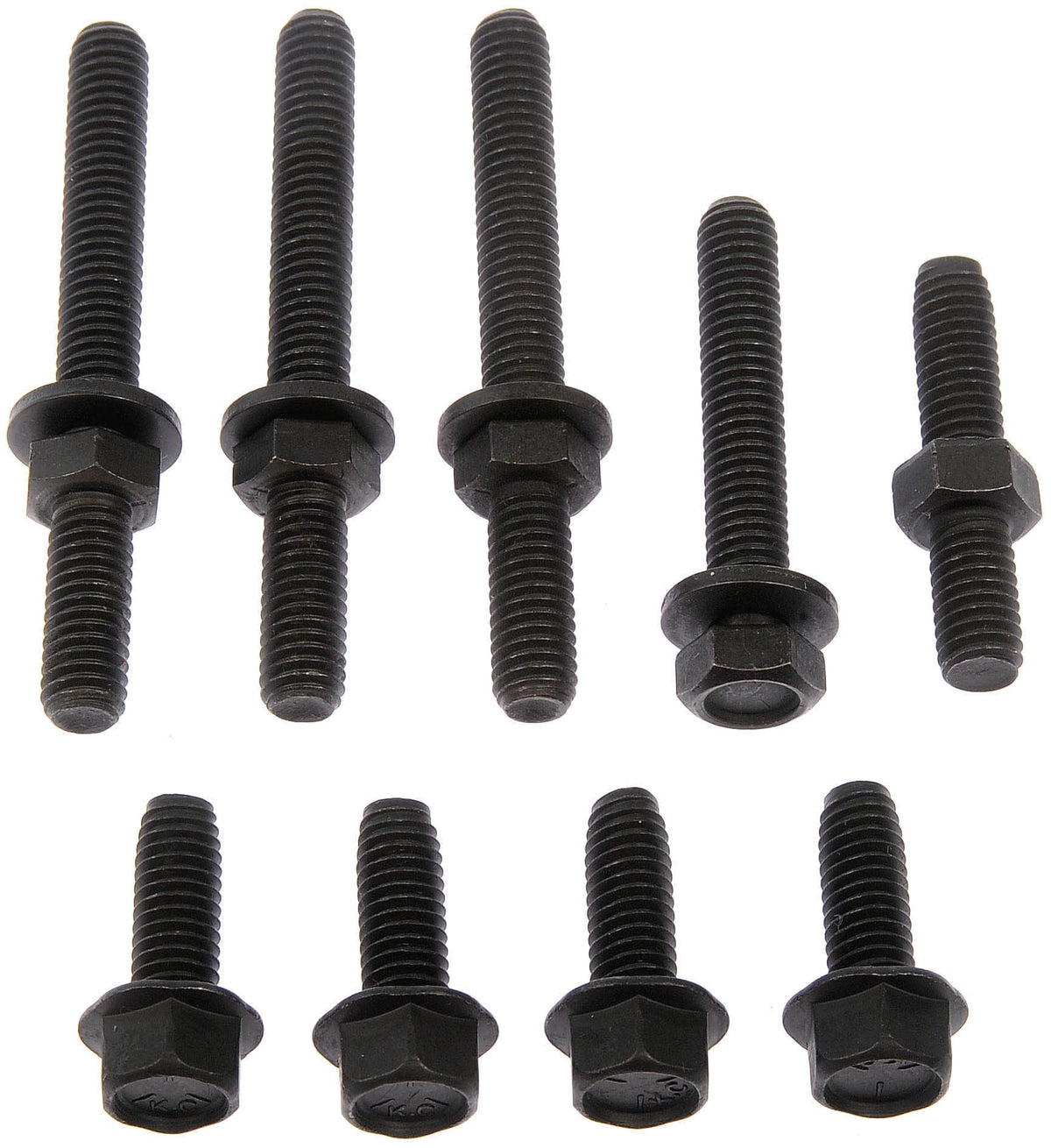 Dorman exhaust manifold hardware kit front view, shows components ensuring reliable fastening
