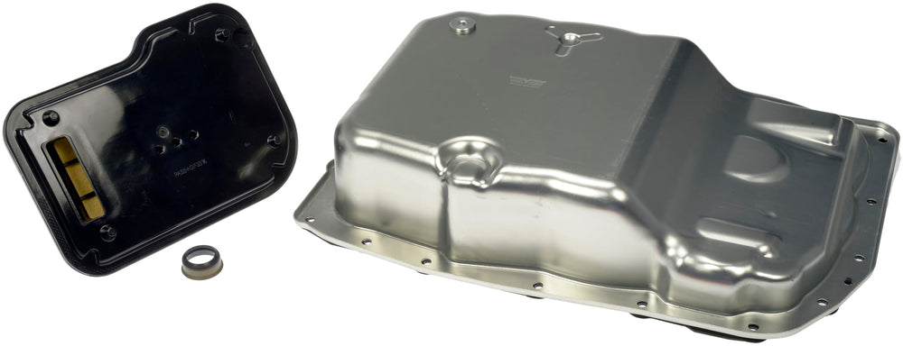Dorman front transmission pan showing flange and smooth finish for accurate fit