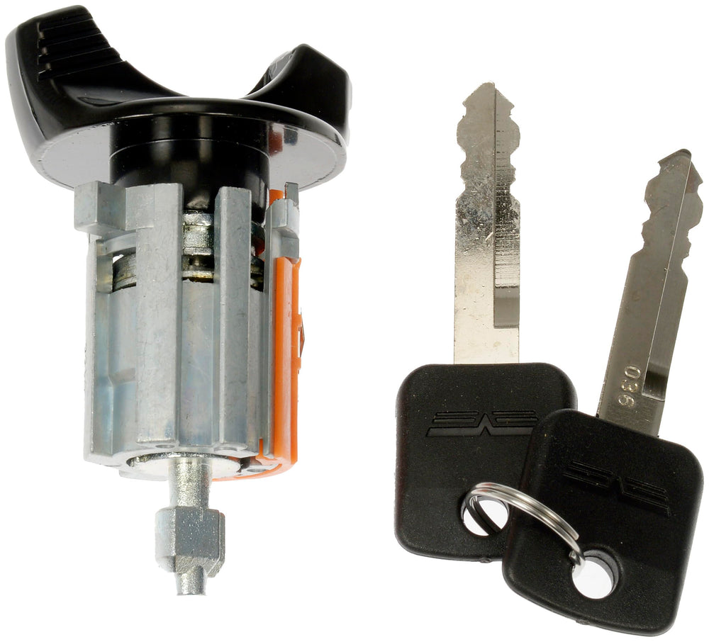 Dorman ignition lock cylinder installed in steering column demonstrating restored operation