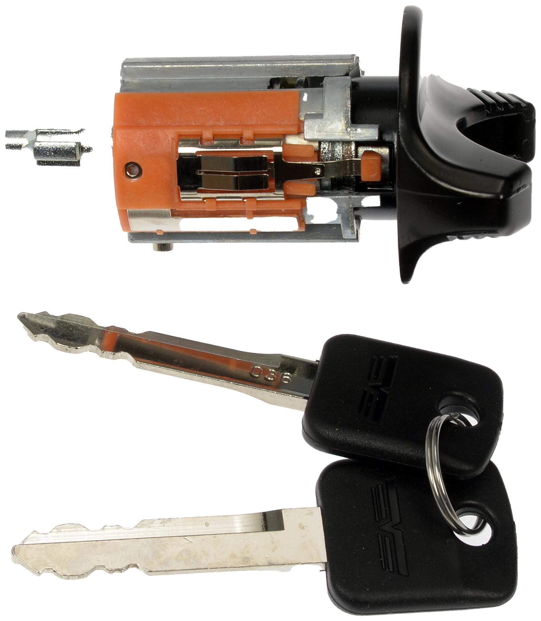 Dorman ignition lock cylinder beside ruler for scale and clear fitment verification