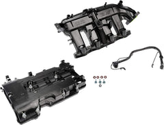 Dorman intake manifold front view showing improved PCV support and durability
