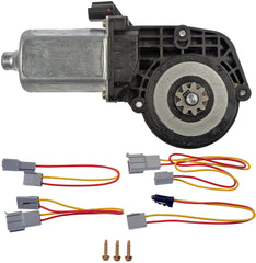 Dorman front view of power window motor showing mounting points and benefit of easy replacement