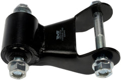 Dorman shackle installed on truck leaf spring demonstrating restored suspension alignment