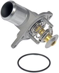 Dorman thermostat housing front view showing mounting points and improved fit