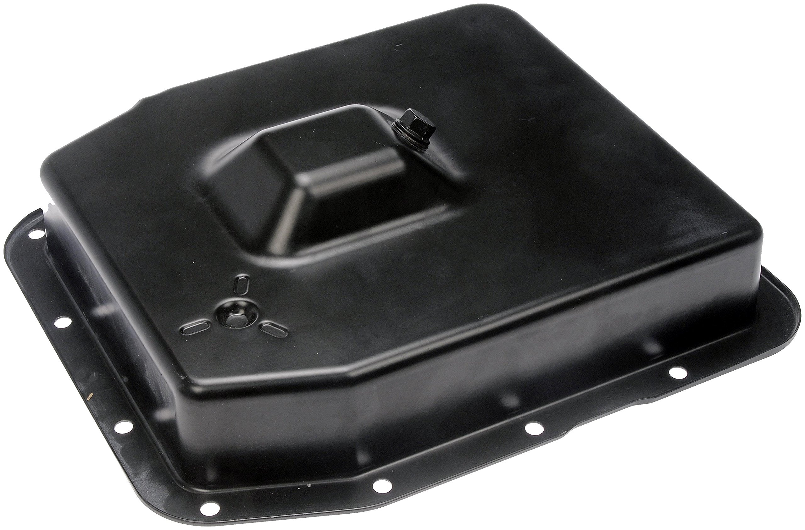 Dorman transmission oil pan front view showing fit and benefit of easier installation