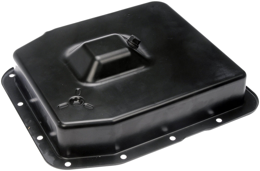 Dorman transmission oil pan front view showing fit and benefit of easier installation