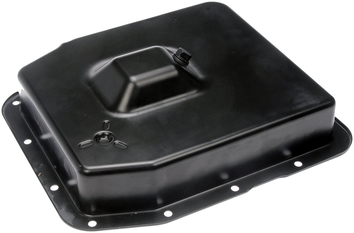 Dorman transmission oil pan front view showing fit and benefit of easier installation
