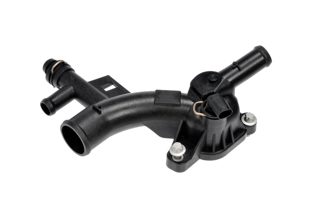 Dorman front view of water outlet showing mounting points and benefit of precise fit