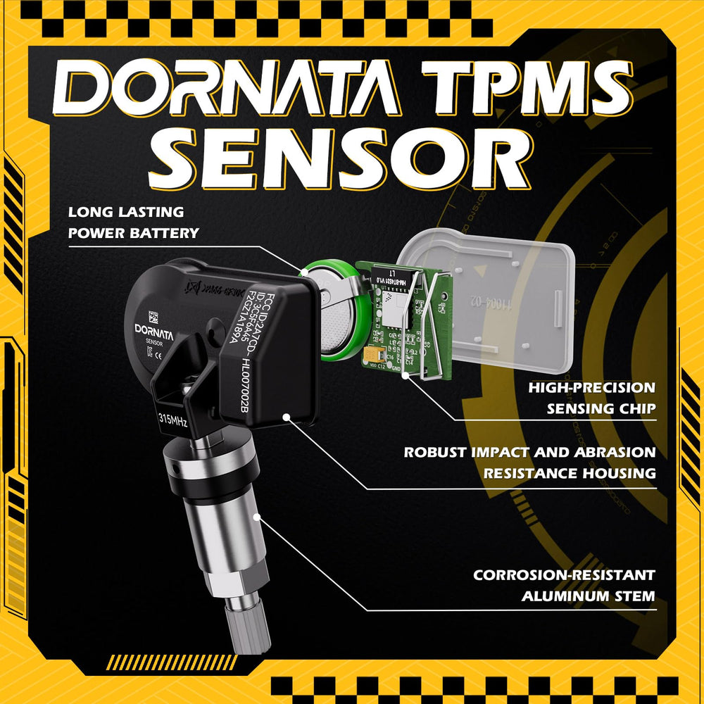 DORNATA sensor beside ruler showing compact size — fits standard valve assemblies