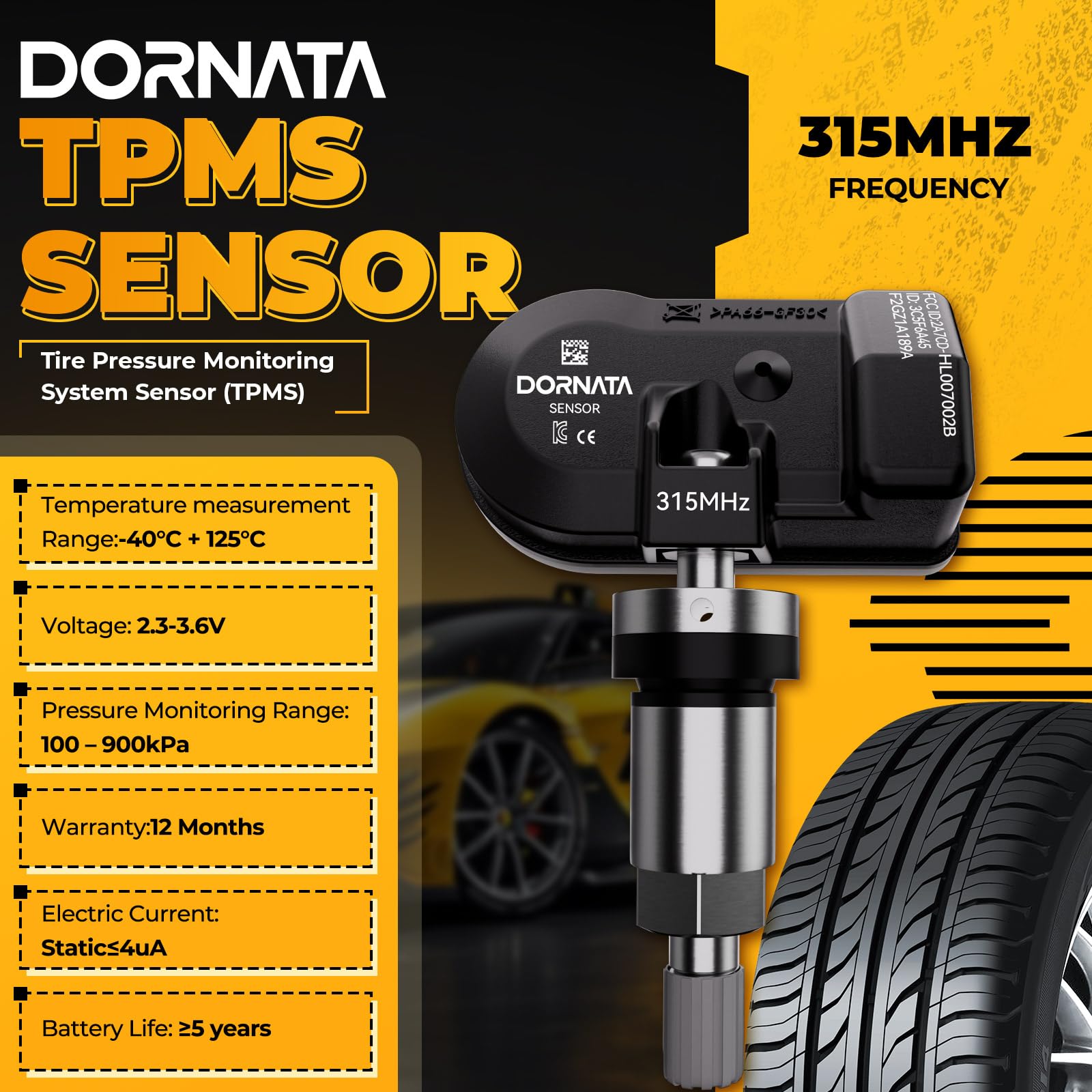 DORNATA TPMS sensor mounted on valve stem before wheel reassembly — secure fitment