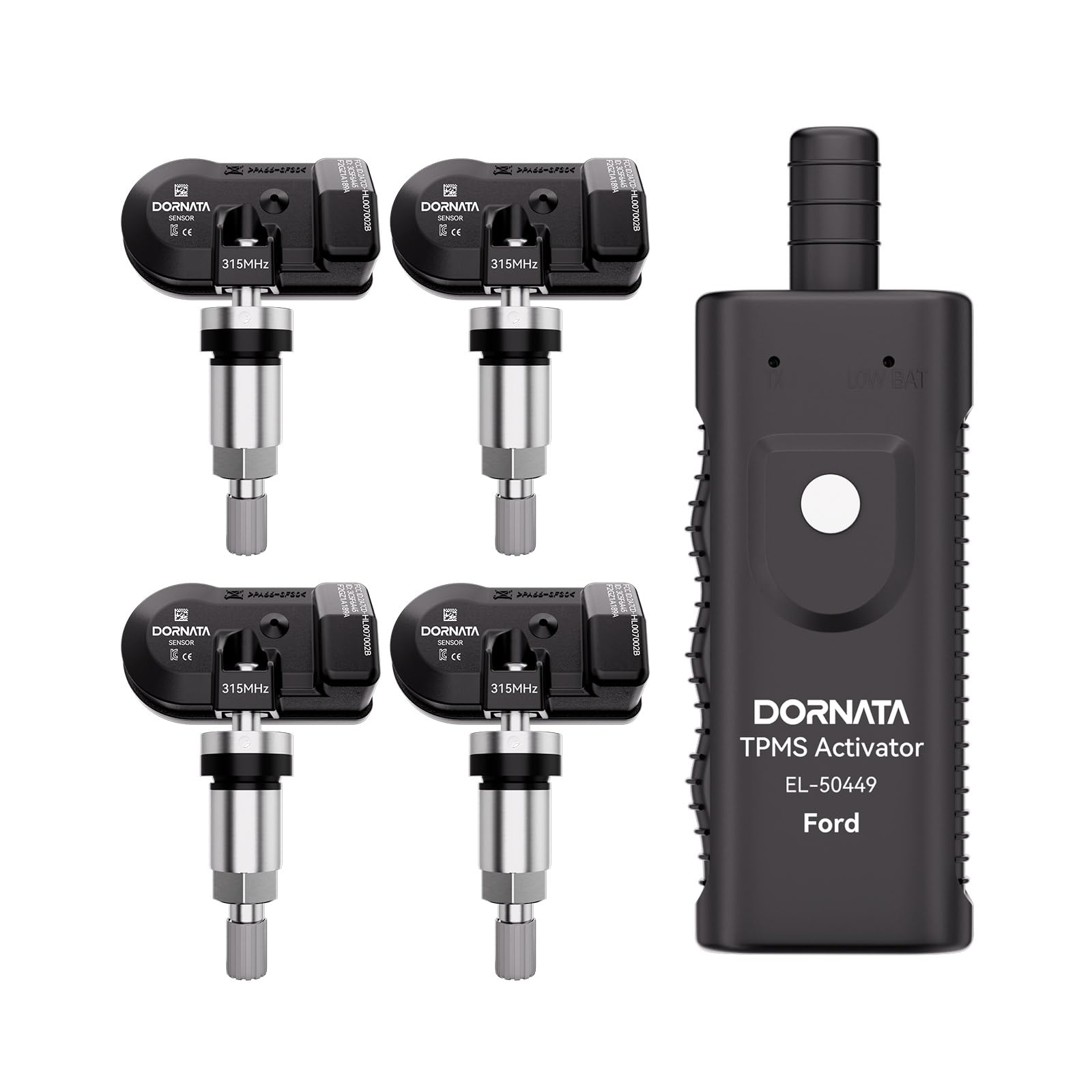 DORNATA front packaging showing TPMS sensor and included relearn tool — instant DIY replacement
