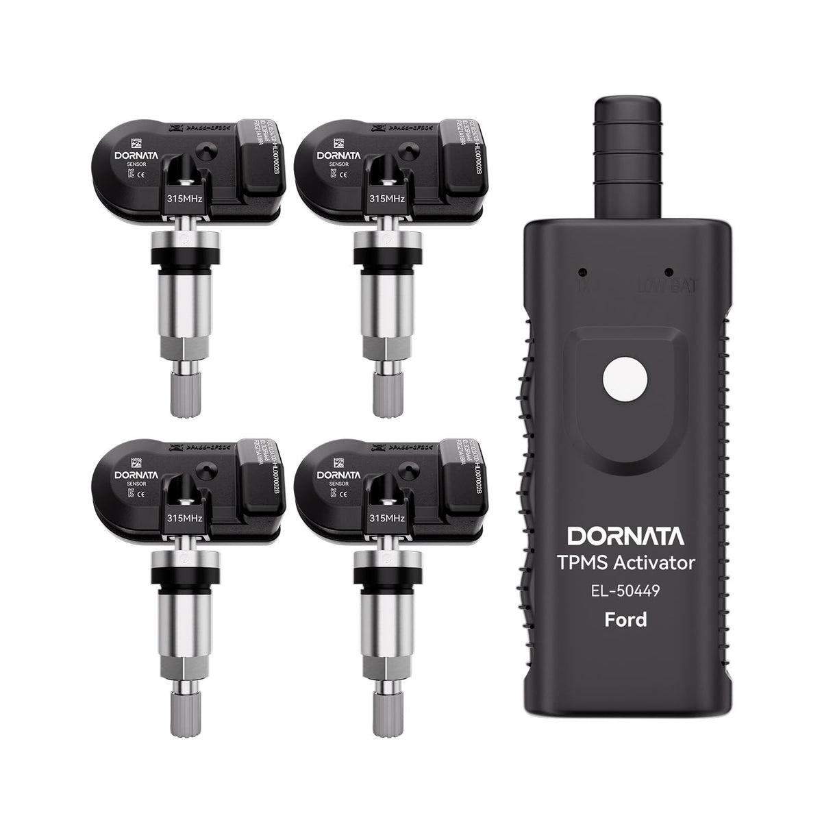 DORNATA front packaging showing TPMS sensor and included relearn tool — instant DIY replacement