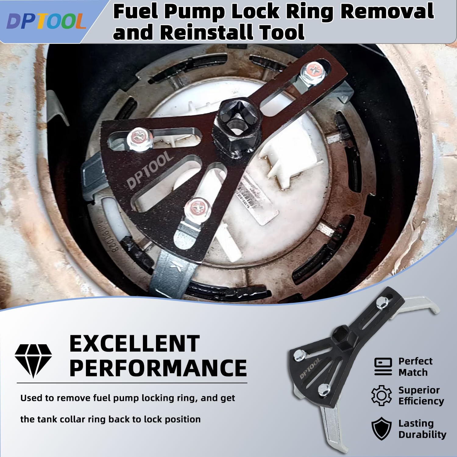 DPTOOL close up of adjustable three-arm mechanism demonstrating precise fit and durable steel benefit