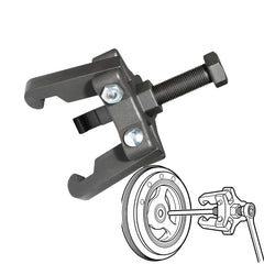 DPTOOL puller installed in a tight engine bay demonstrating removal without radiator removal