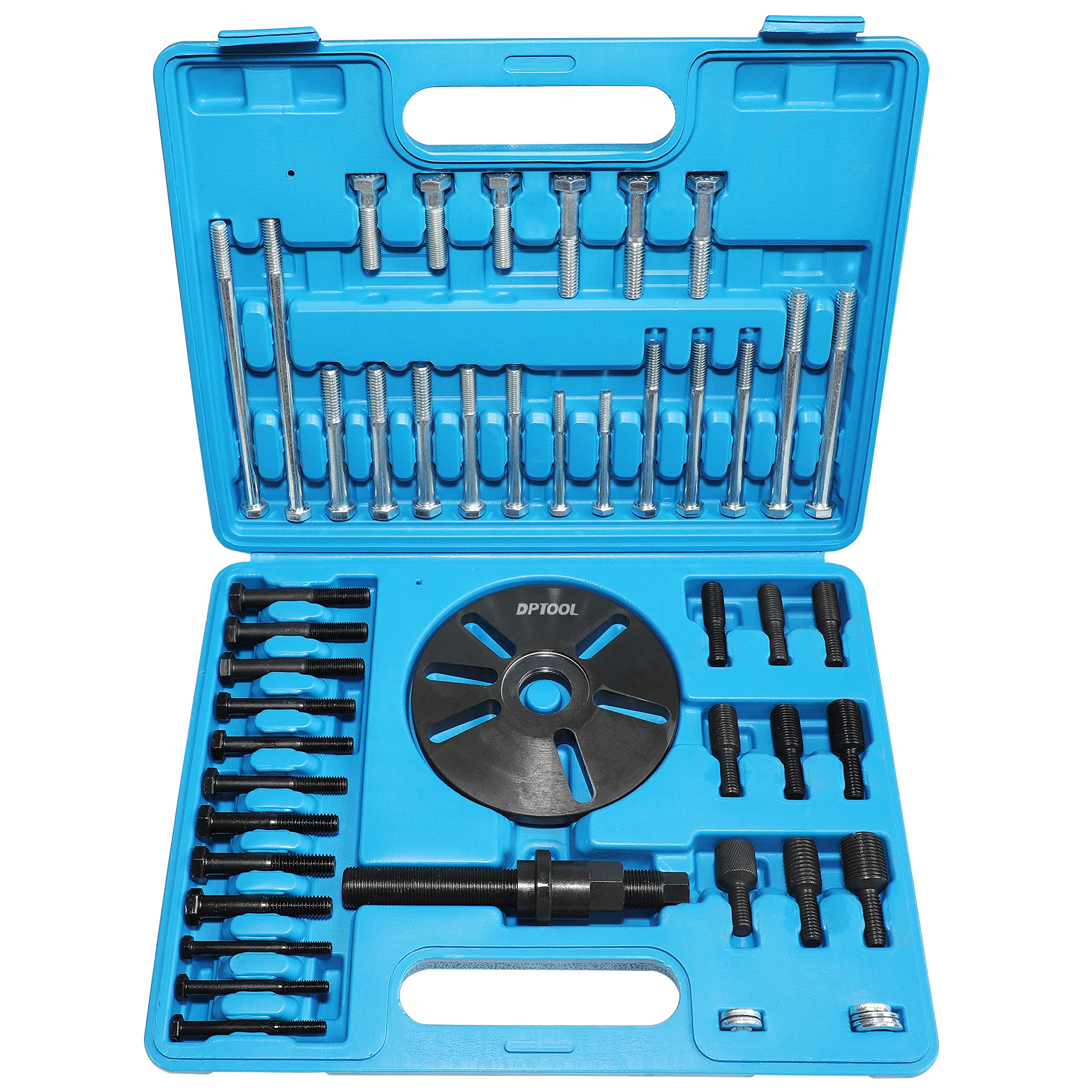 DPTOOL harmonic balancer puller kit front view showing all components and durability benefit