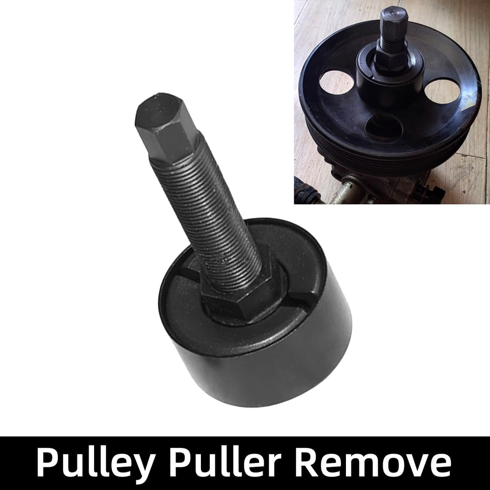 DPTOOL tool in use on a power steering pump showing safe pulley removal without damage