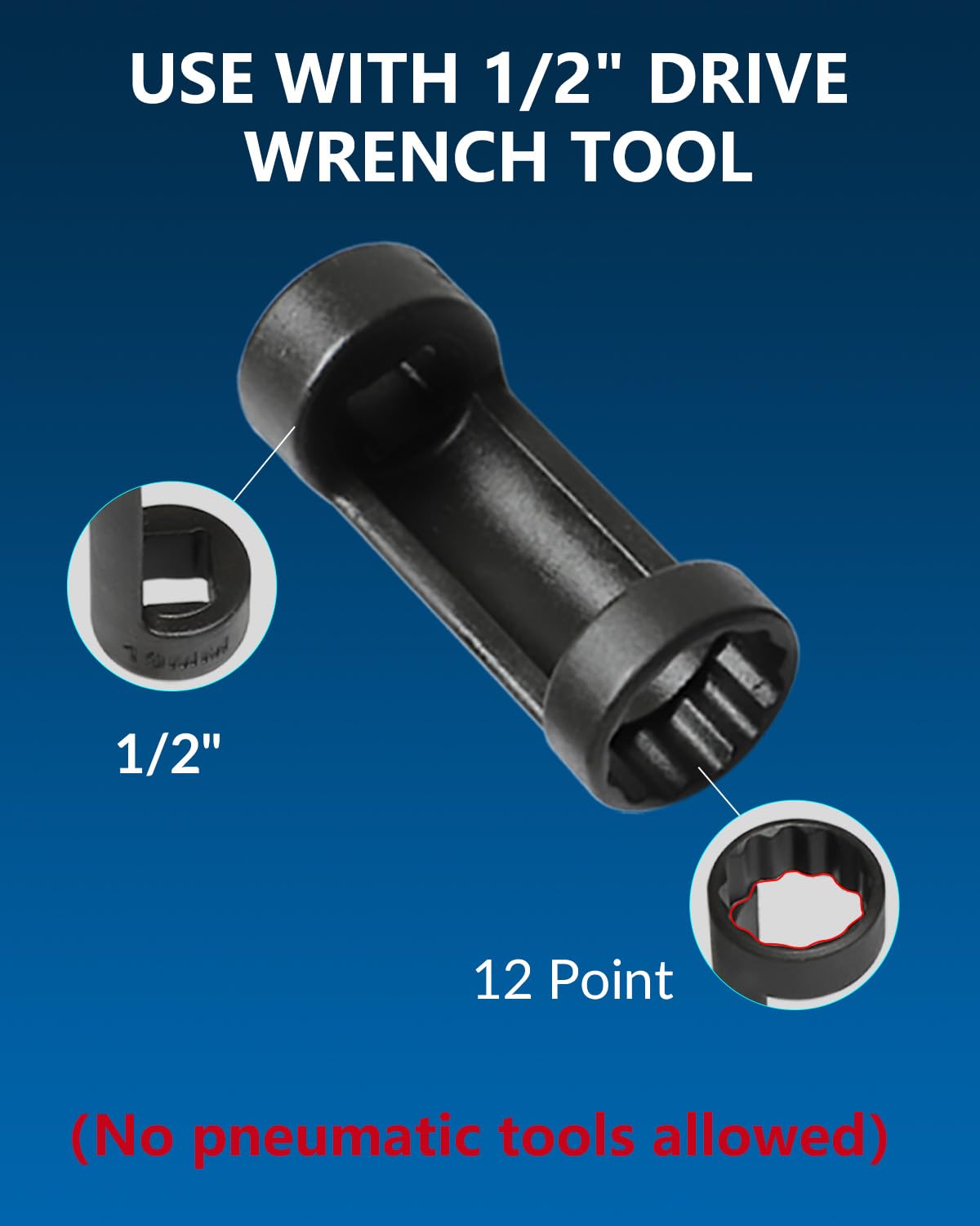 DPTOOL sockets next to measuring tape showing 3.1 inch length for reach and clearance