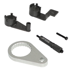 DPTOOL tool installed on 2.8L Duramax engine holding camshaft steady for safe servicing