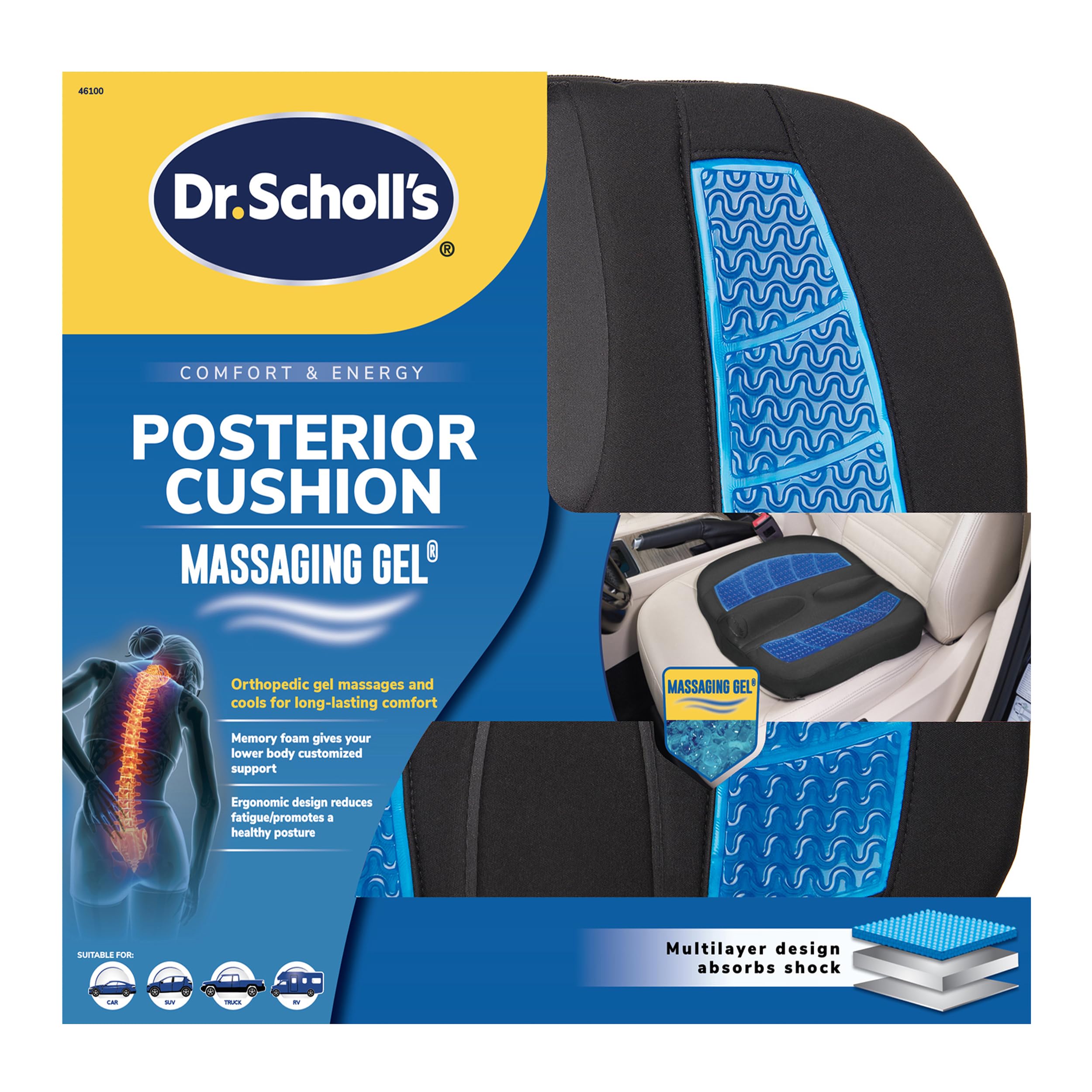 Dr. Scholl's lifestyle image of driver using cushion for relaxed travel