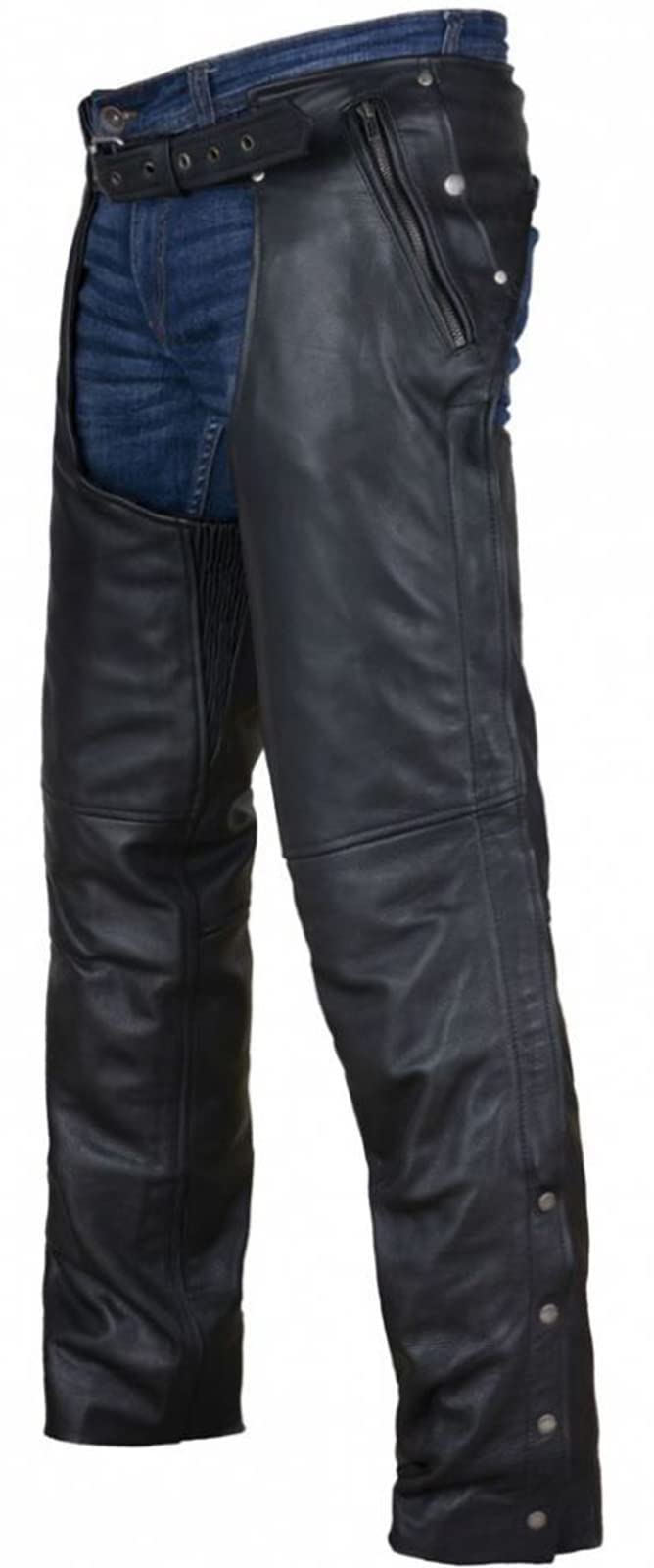 Dream Apparel front view showing full chaps and waist adjustment benefit