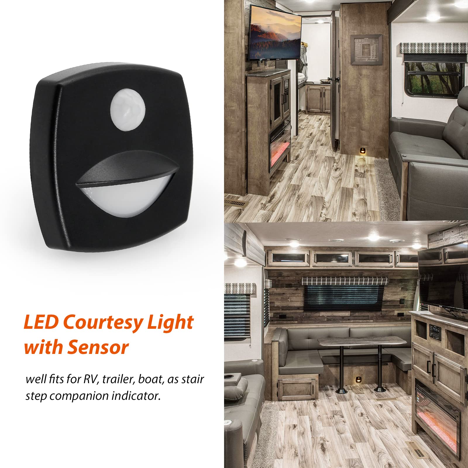 Dream lighting lifestyle image of illuminated RV step demonstrating safer boarding at night