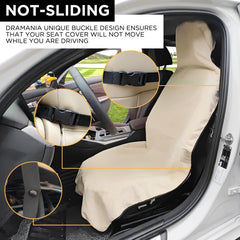 DREAMANIA seat cover installed in car showing protection during commute
