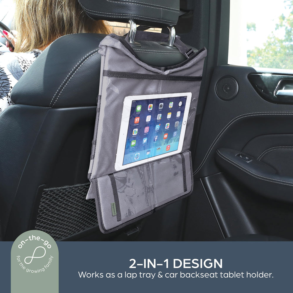 Dreambaby lifestyle scene in car showing tray in use during a family road trip