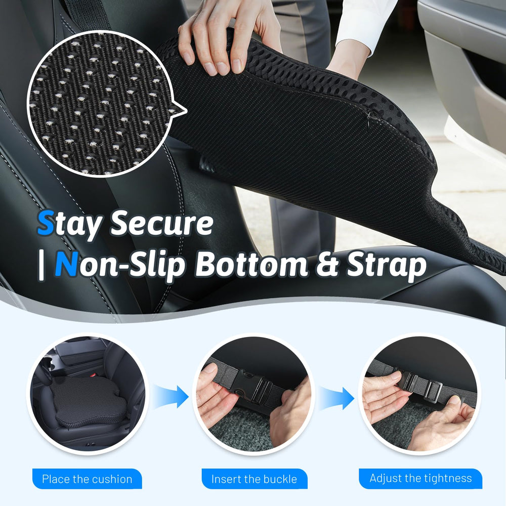 Dreamer Car cushion installed on car seat illustrating enhanced comfort on drive