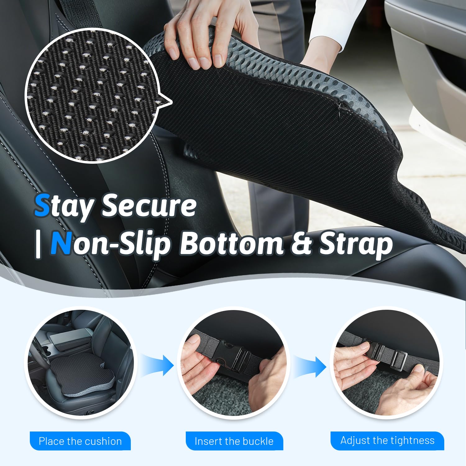Dreamer Car adjustable strap fastened to seat back for secure stability