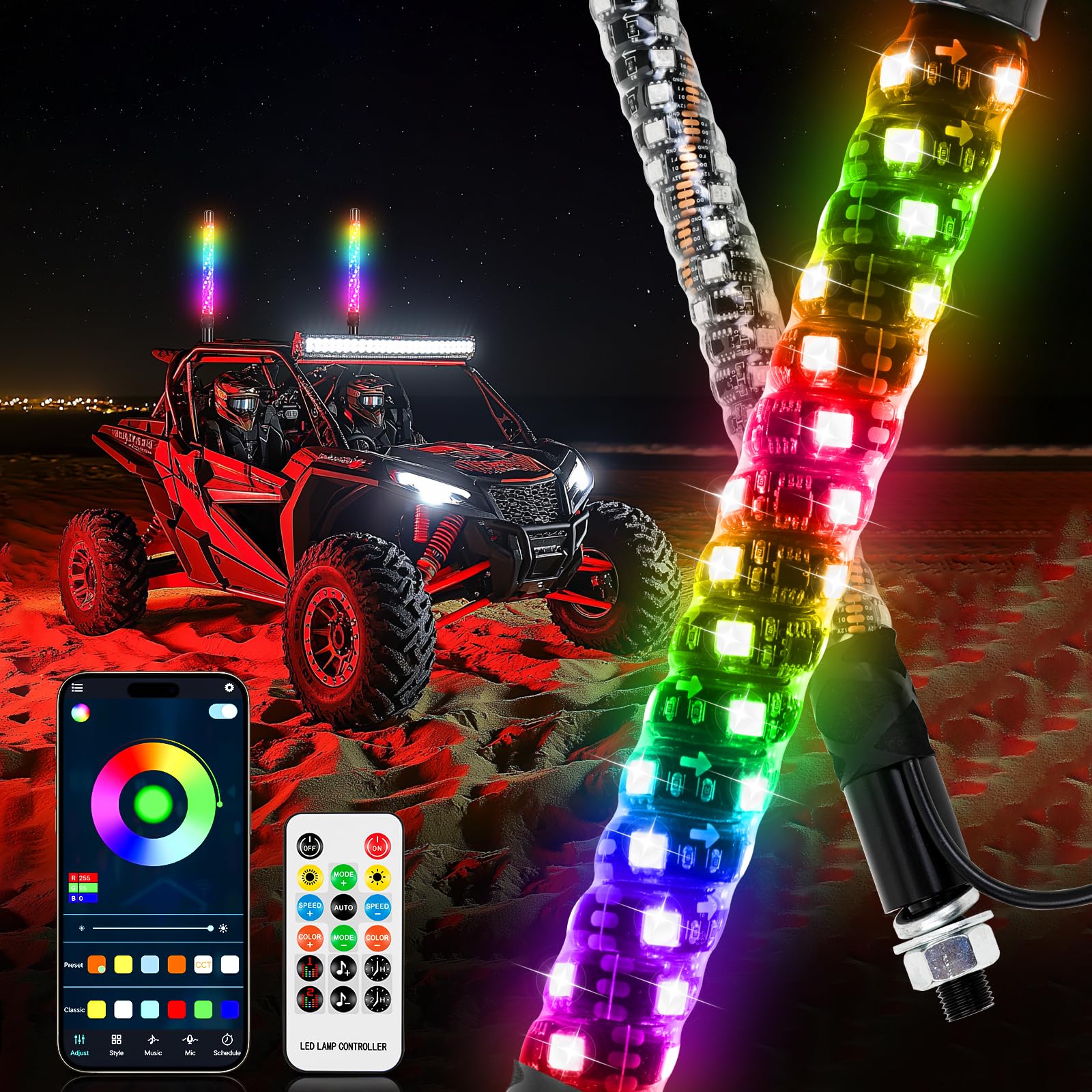 DREAMIZER front packaging showing 2PCS 1FT RGB whips and accessories for quick identification