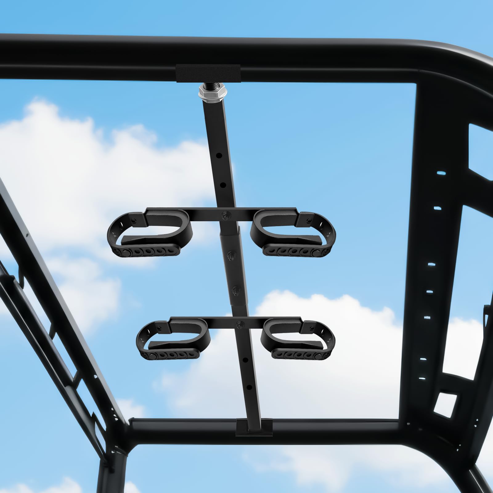 Drieaco front view overhead gun rack showing secure storage and quick access