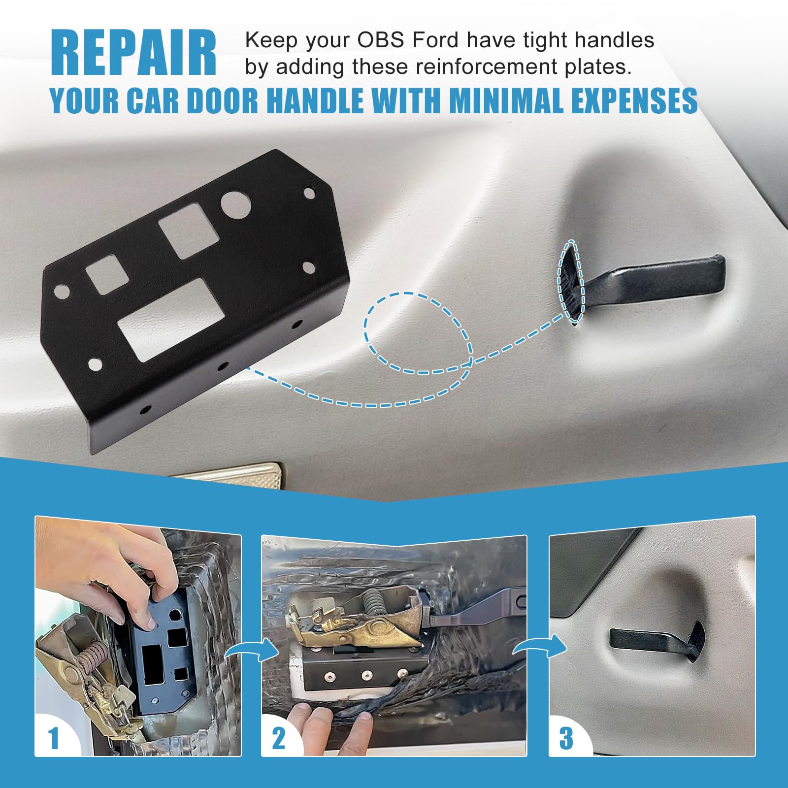 Drieaco plate mounted inside door demonstrating reinforced handle stability