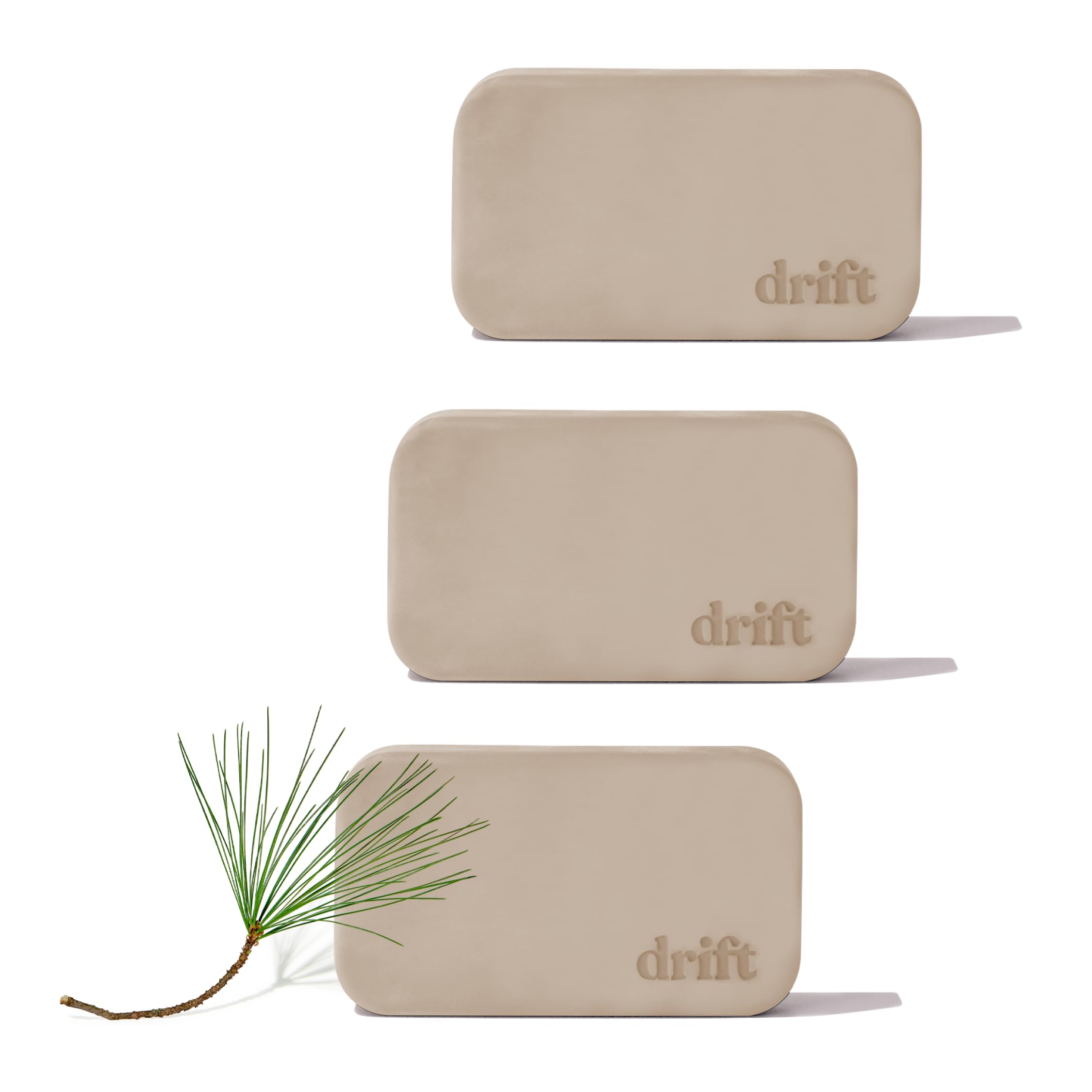 drift front packaging showing three pine refill stones and benefits
