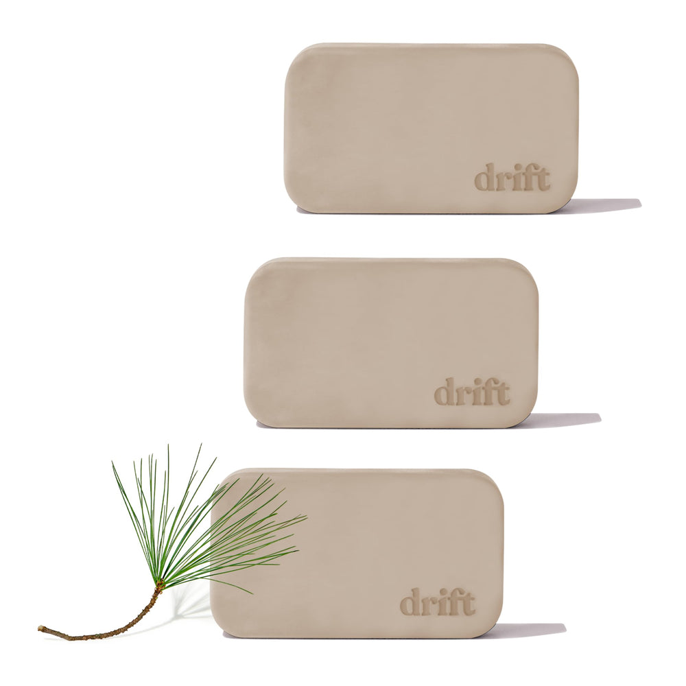 drift front packaging showing three pine refill stones and benefits