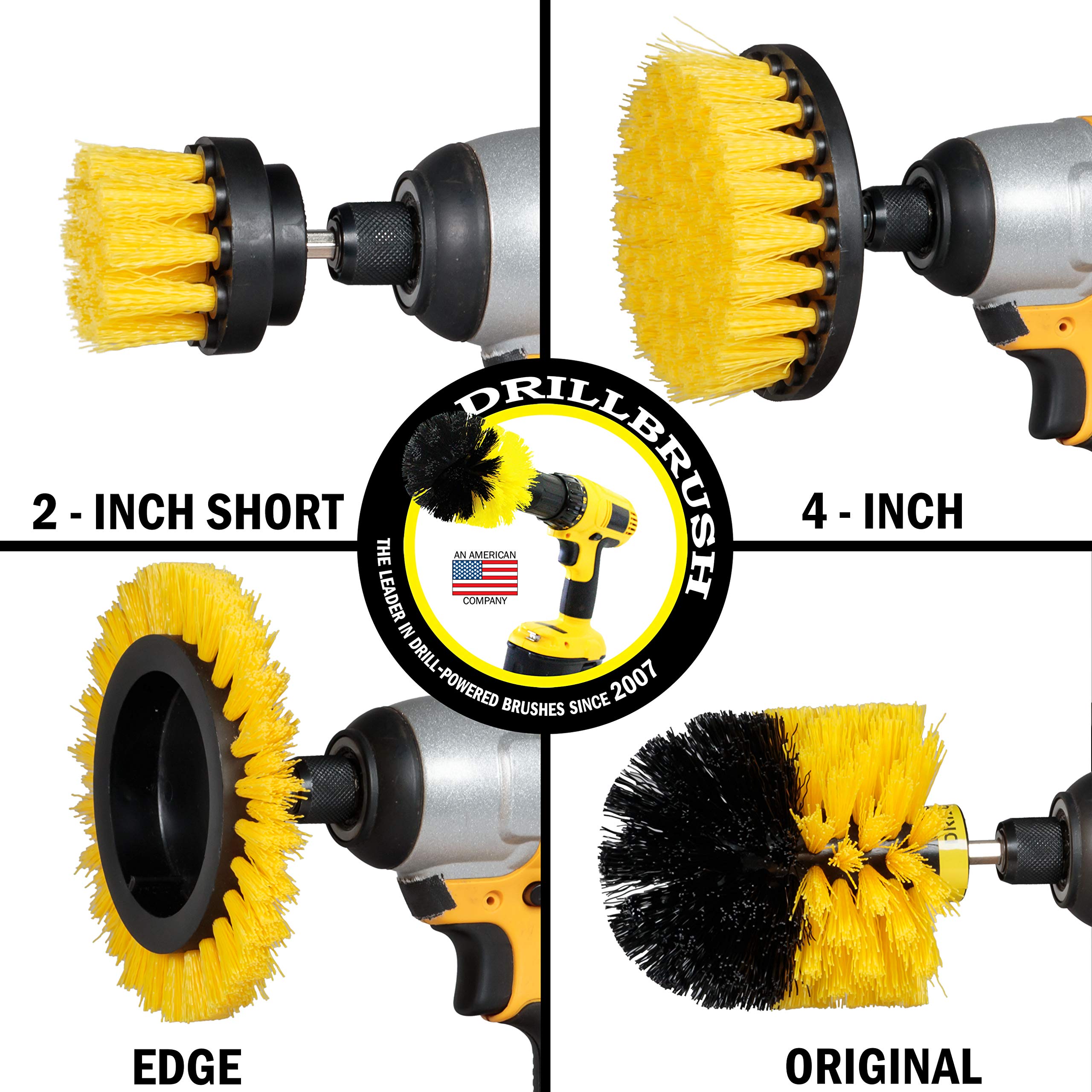 Drillbrush lifestyle shot of bathroom before and after cleaning demonstrating results
