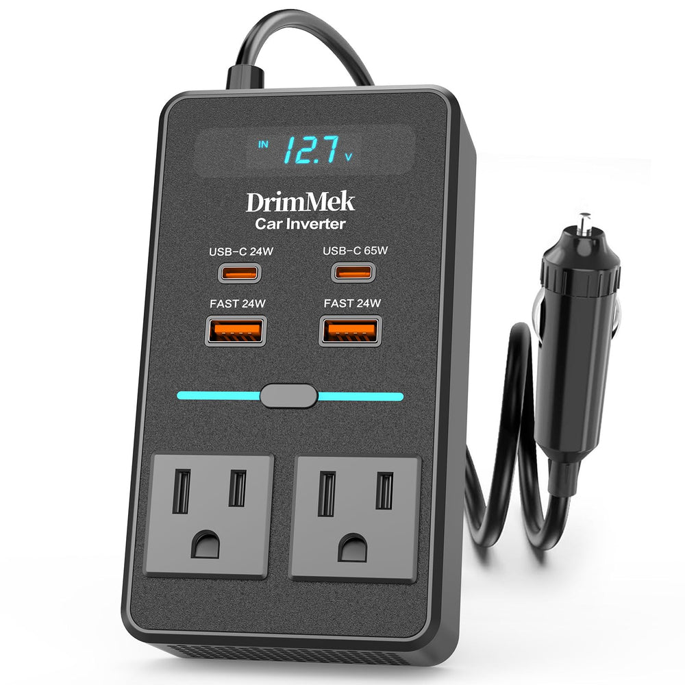 DrimMek front panel showing controls and AC outlets for convenient power
