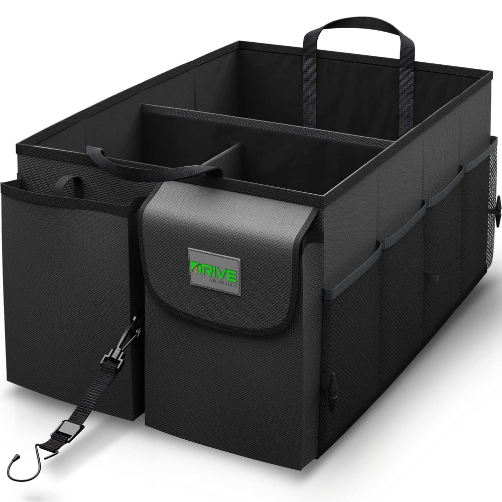DRIVE front view showing collapsed organizer, highlights portability and neat storage