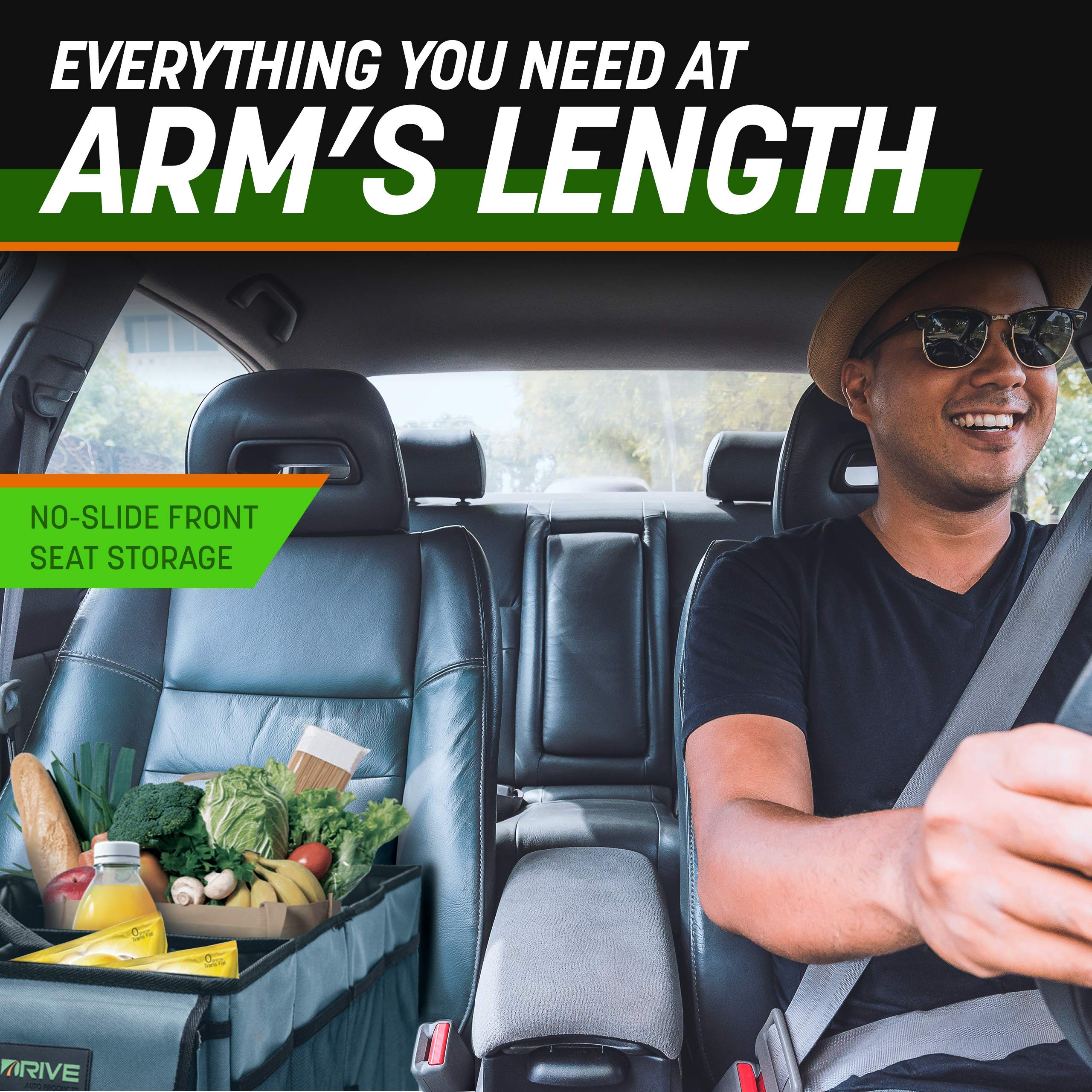 DRIVE placed in SUV trunk with gear, illustrates roomy, organized cargo benefit