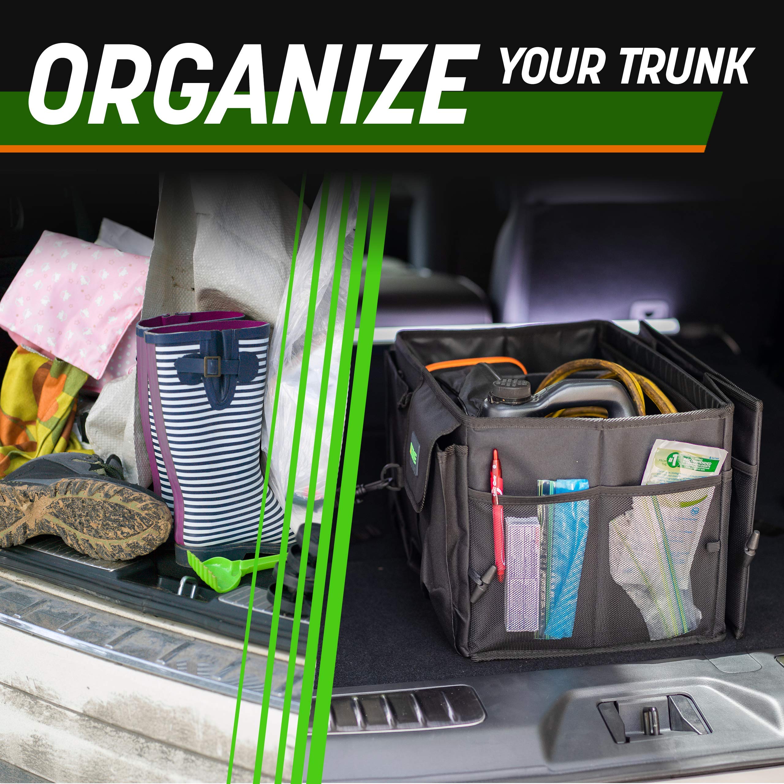 DRIVE top view open compartments, shows organized sections for groceries and gear