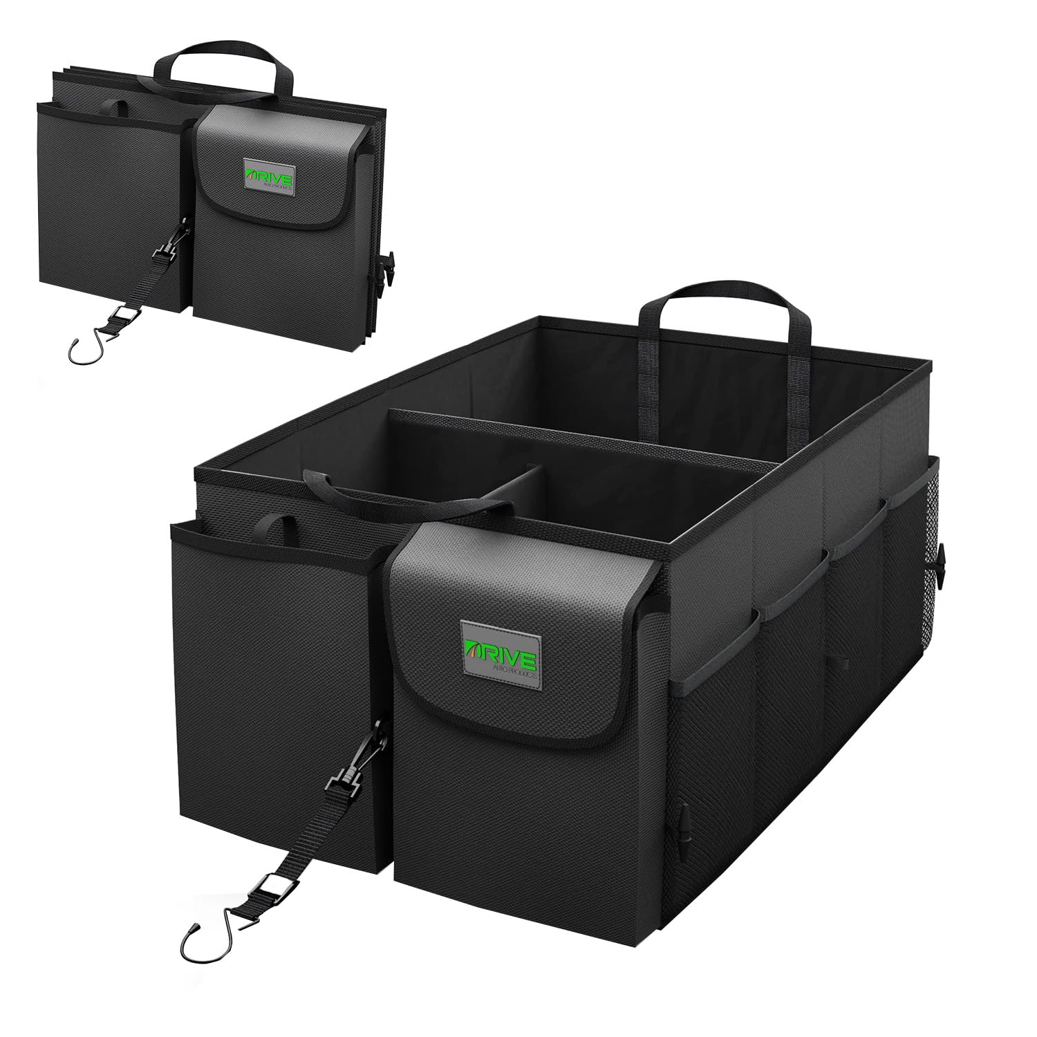 DRIVE next to grocery bags for scale, clarifies capacity and packing ease