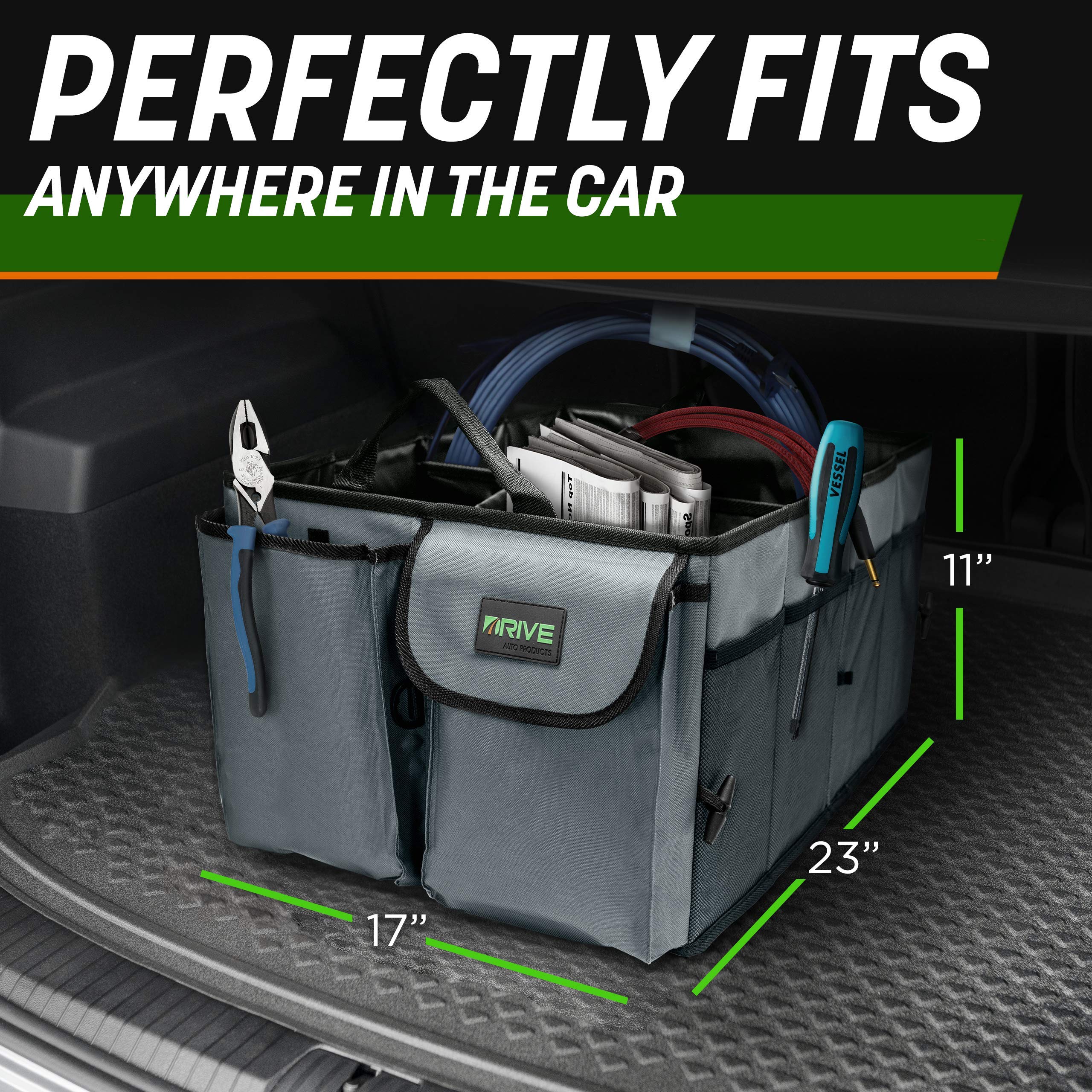 DRIVE side pocket holding cables and flashlight, enables quick access to essentials
