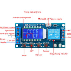 DROK close-up of LCD display clearly showing mode and timing values