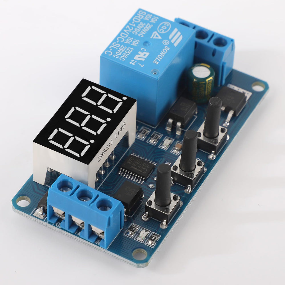 DROK relay contact and PCB detail highlighting strong switching reliability