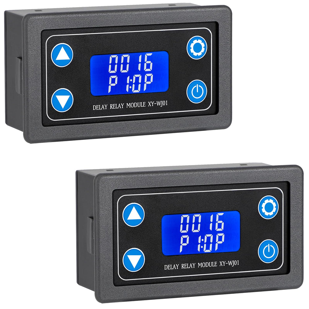 DROK time delay relay front view showing buttons and compact case, easy installation