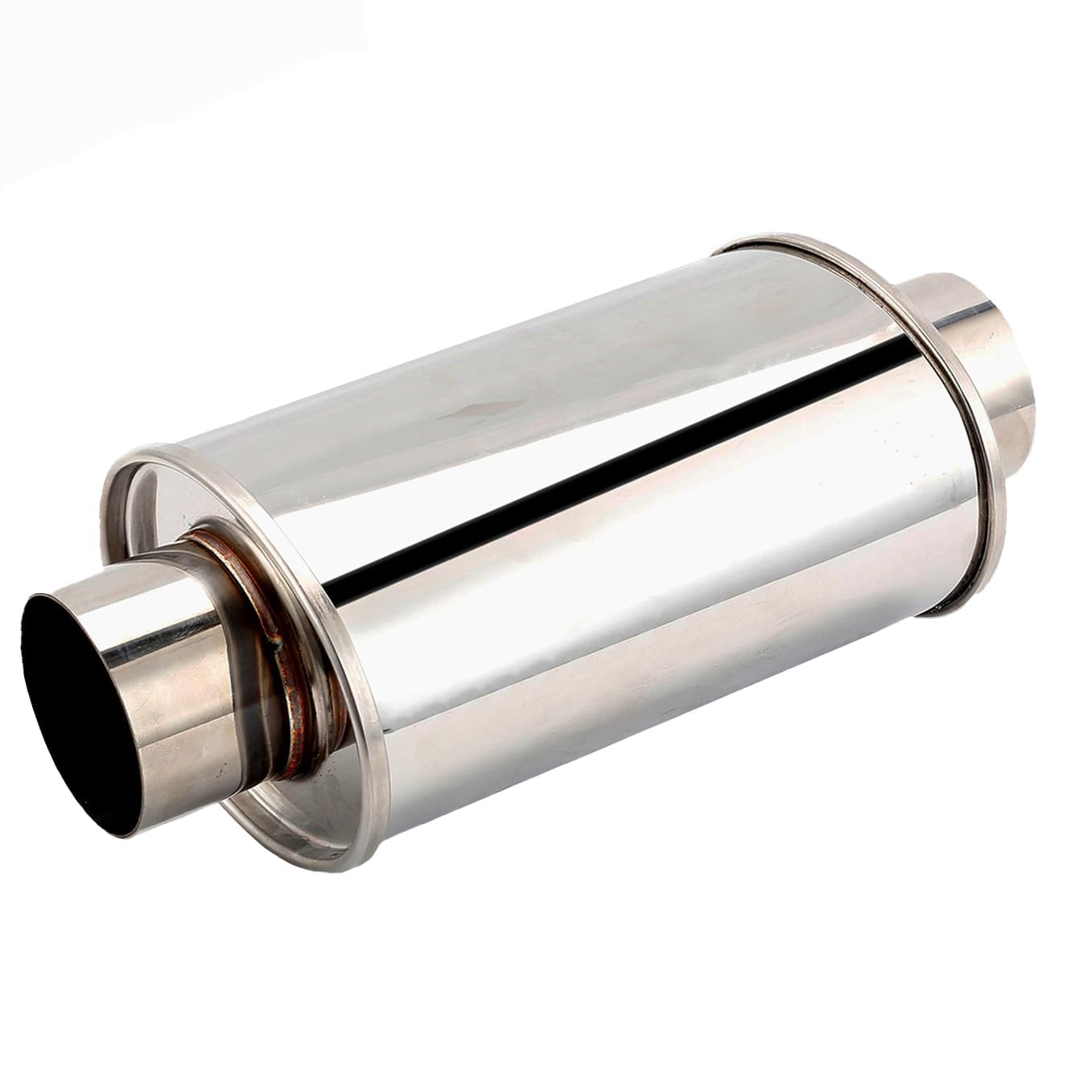 Drynochet front view of muffler showing inlet and outlet, improves fit confidence