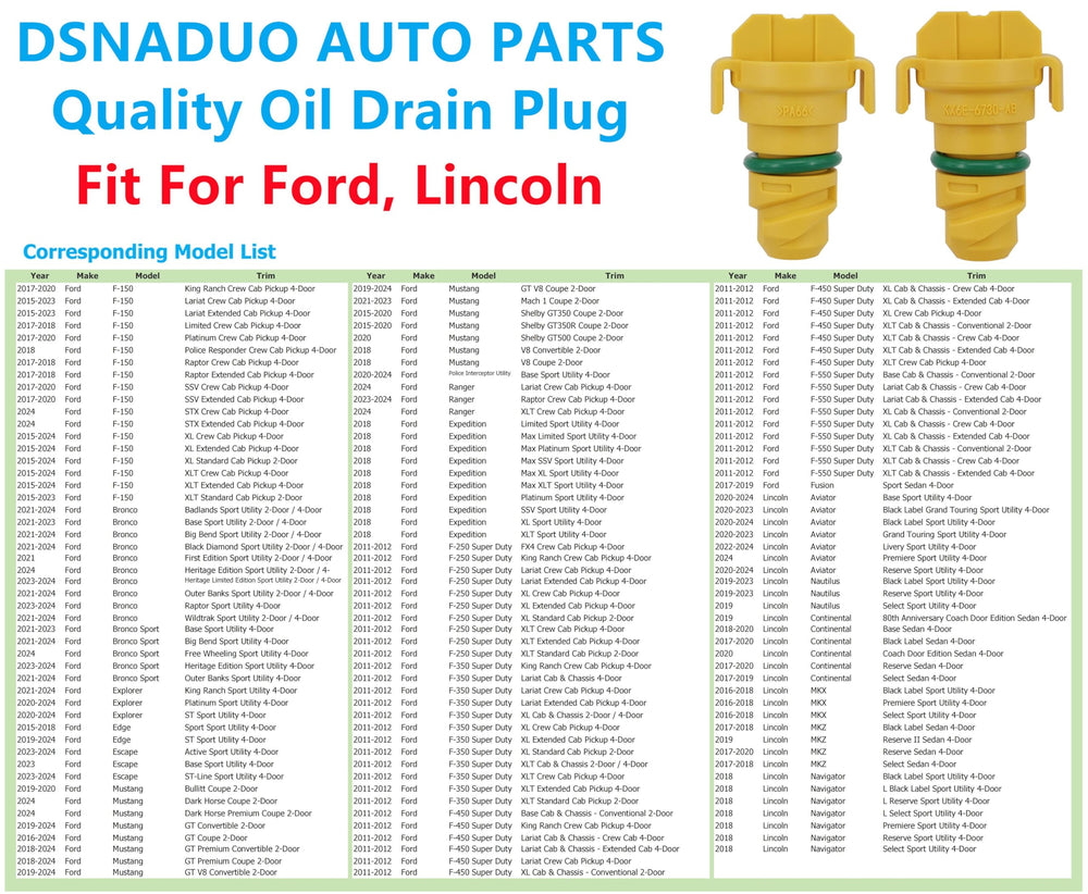 Dsnaduo green sealing washer visible on plug for reliable oil leak prevention