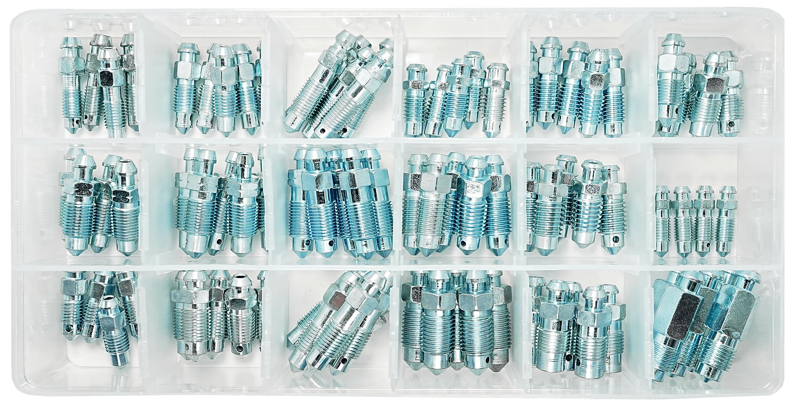 Dsnaduo laid-out sorted sizes displaying all metric and SAE bleed screw options