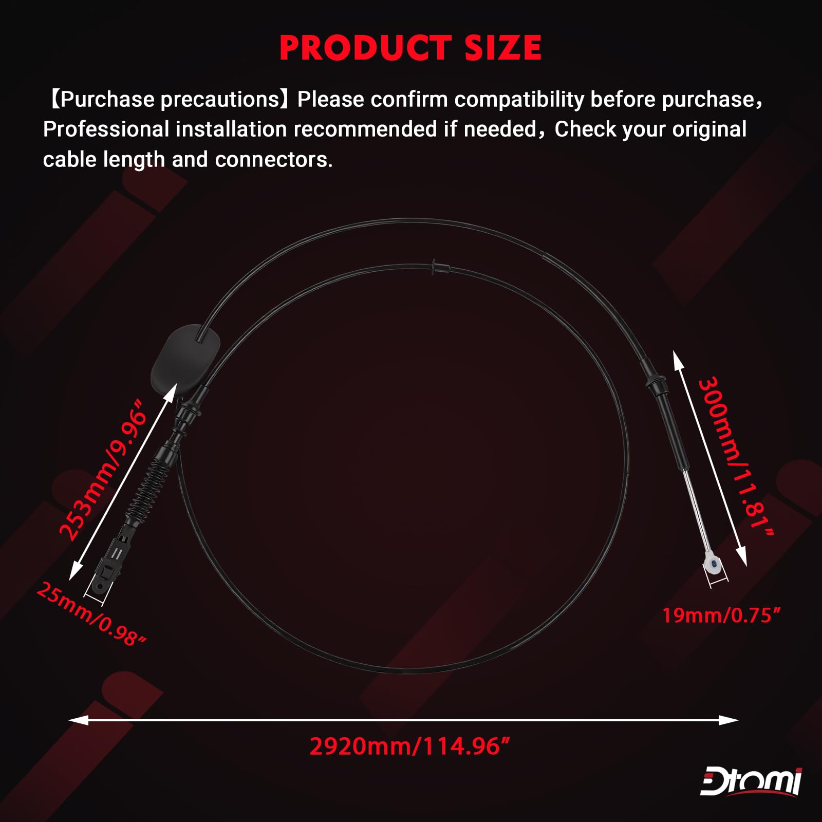 Dtomi cable laid beside ruler showing correct replacement length and scale